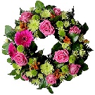 Coronita funerara 30 gerbere, trandafiri roz si crizanteme