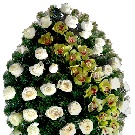 Coroana funerara 60 trandafiri albi si orhidee