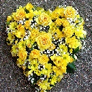 Inima funerara 50 crizanteme si trandafiri galbeni