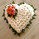Inima funerara 90 crizanteme albe si trandafiri roz